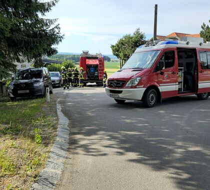 Ein Rettungswagen und Feuerwehrleute sind an einer Straßenecke während eines Einsatzes zu sehen. | © Name