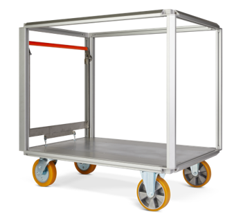 Ein leerer Rollcontainer mit Rahmenaufbau aus Aluminium