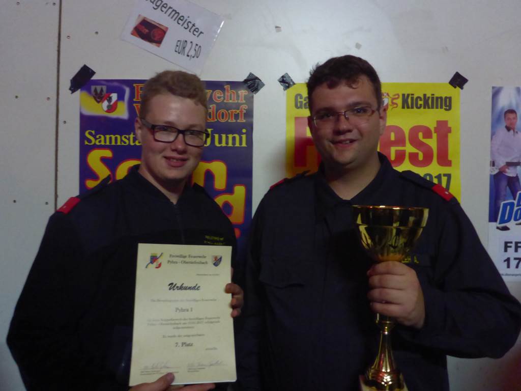 Foto: FM Fabian Hochleitner und Gruppenkommandant Alexander Zeh mit dem Pokal und der Urkunde